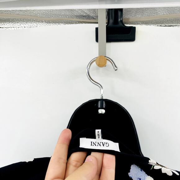 GANNI Black Floral Wrap Silk Blouse - Picture 5 of 8